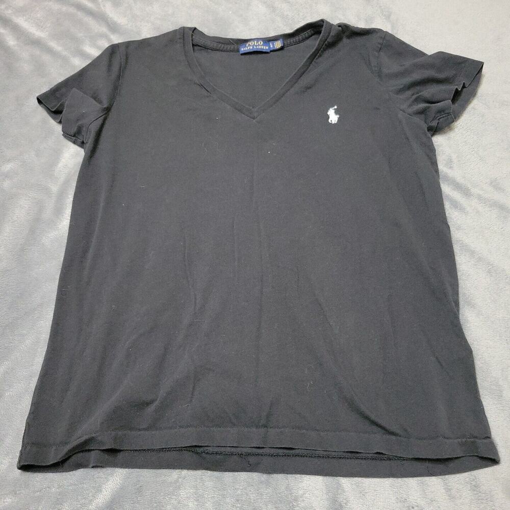 Polo RL Shirt Womens Large Polo Black Short Sleeve White Pony Pullover Y2K V Top